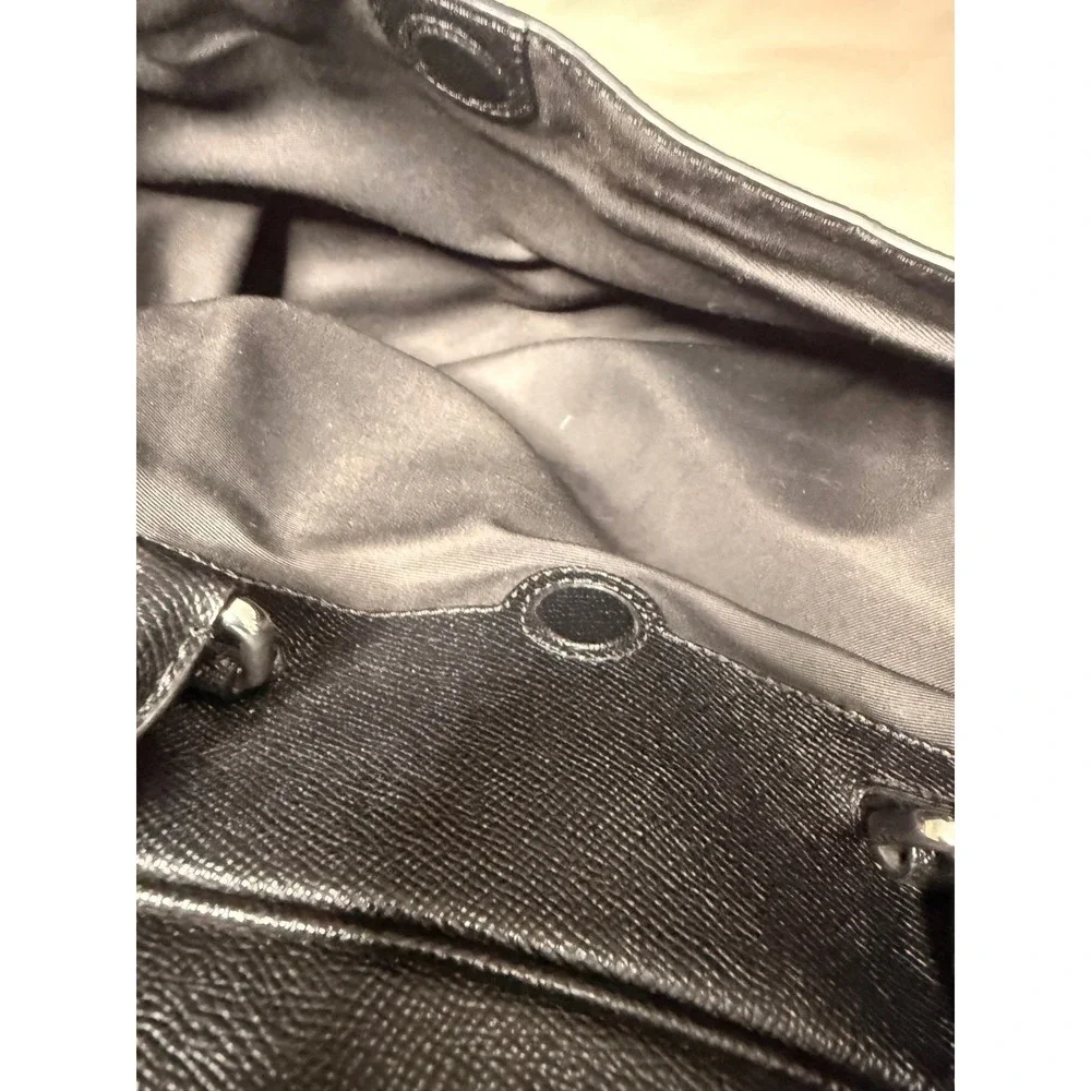 Coach Beckett Black Crossgrain Leather Slim Briefcase Laptop Bag Silver Hardware